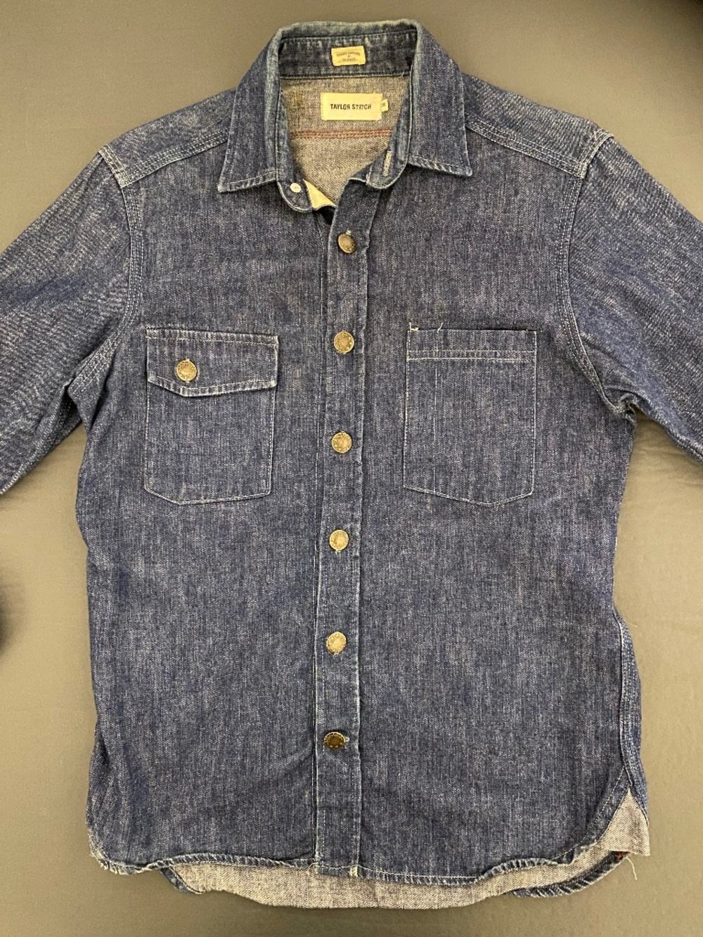 Taylor Stitch Denim Shirt Men 36 XS Made In California Custom Brass Buttons